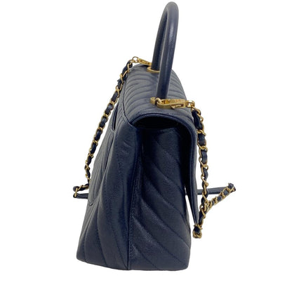 CHANEL Handbag Caviar skin Navy Vstitch COCO Mark