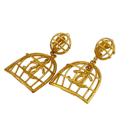 CHANEL Earring Gold Plated gold 93A COCO Mark birdcage Women