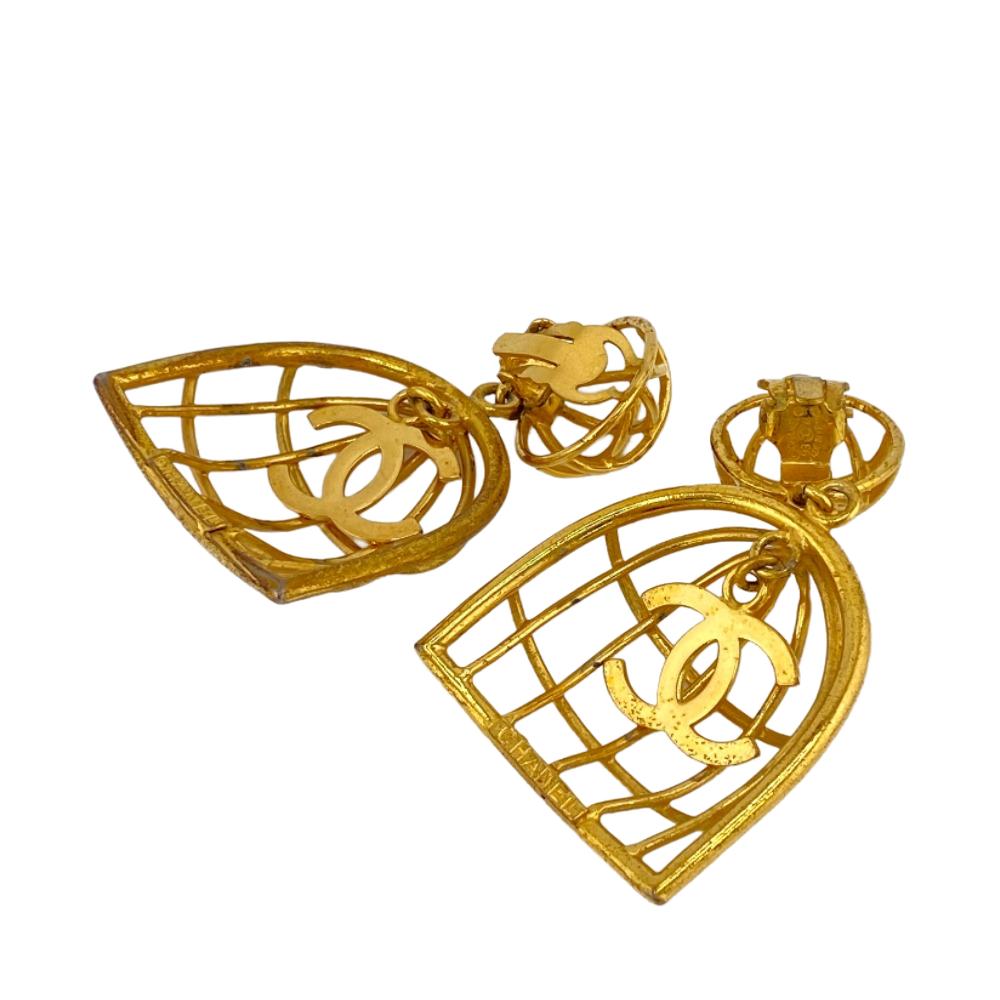 CHANEL Earring Gold Plated gold 93A COCO Mark birdcage Women