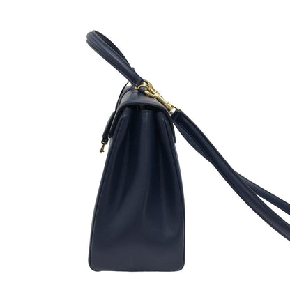 CELINE Shoulder Bag leather Navy 2WAY handbag Women