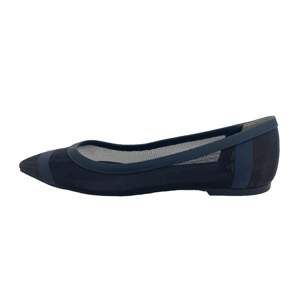 FENDI pumps leather Navy Flat Pumps 37 mesh Women 37 1/2