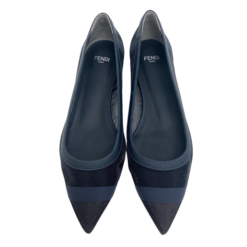 FENDI pumps leather Navy Flat Pumps 37 mesh Women 37 1/2