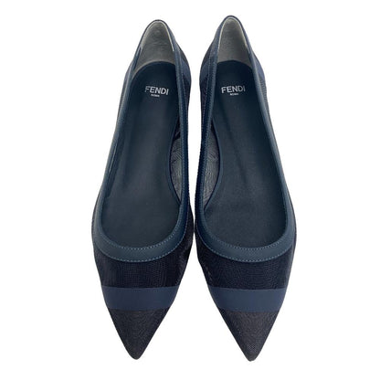 FENDI pumps leather Navy Flat Pumps 37 mesh Women 37 1/2