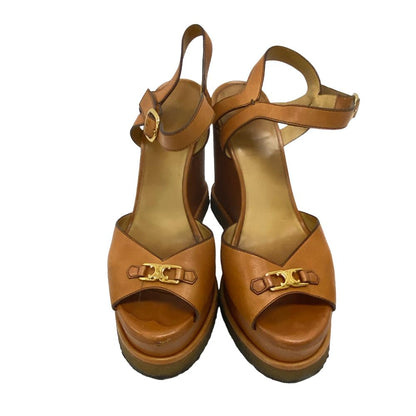 CELINE Sandals leather Brown Wedge sole Triomphe 38
