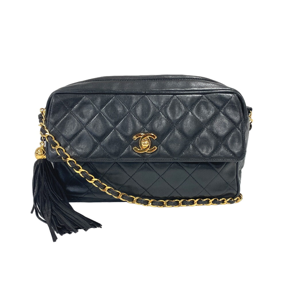 CHANEL Shoulder Bag lambskin black Turn lock COCO Mark Fringe Matrasse Women