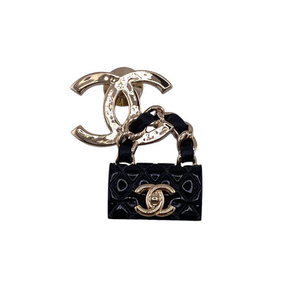 CHANEL Brooch Gold Plated black B23C Matrasse Turnlock COCO Mark Women