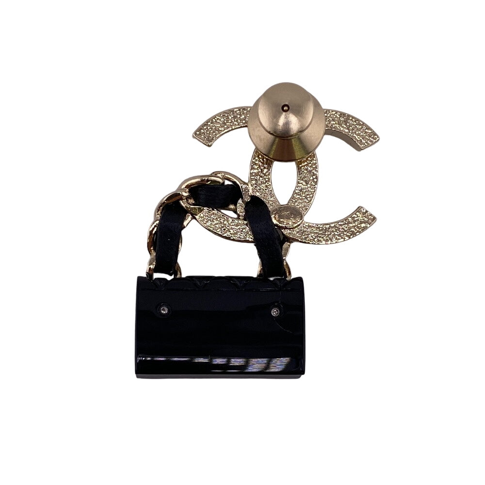 CHANEL Brooch Gold Plated black B23C Matrasse Turnlock COCO Mark Women