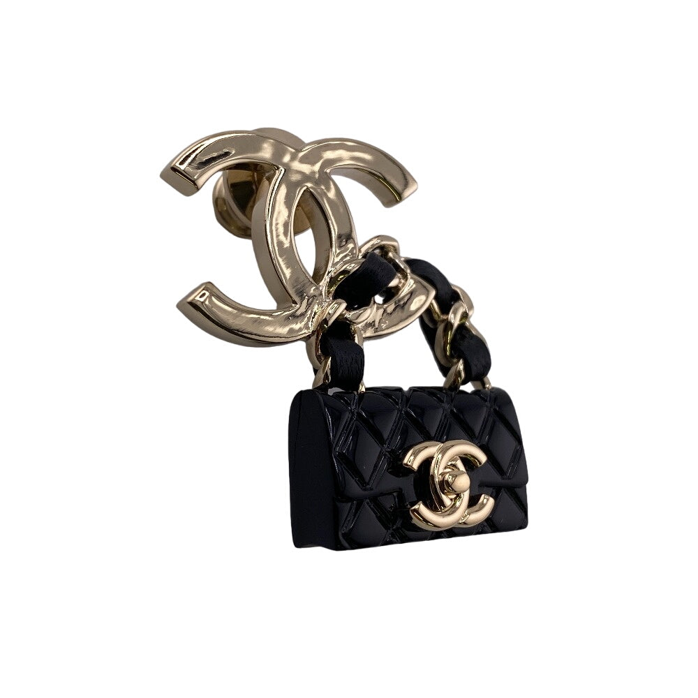 CHANEL Brooch Gold Plated black B23C Matrasse Turnlock COCO Mark Women