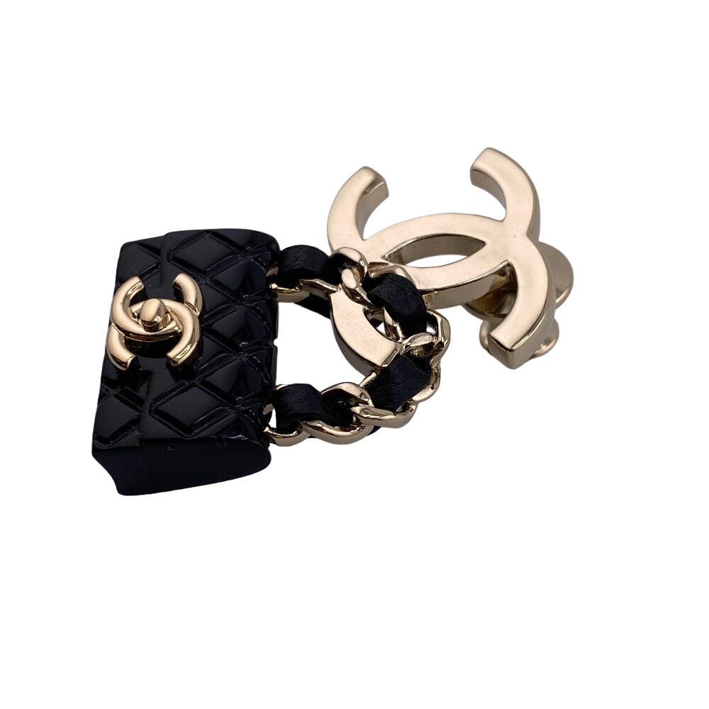 CHANEL Brooch Gold Plated black B23C Matrasse Turnlock COCO Mark Women