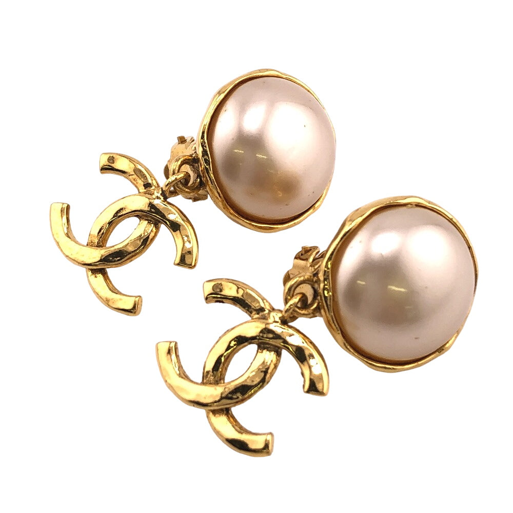 CHANEL Earring Gold Plated gold 94P Fake pearl COCO Mark Women
