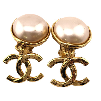 CHANEL Earring Gold Plated gold 94P Fake pearl COCO Mark Women