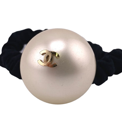 CHANEL hair accessory Gold Plated black Fake pearl COCO Mark