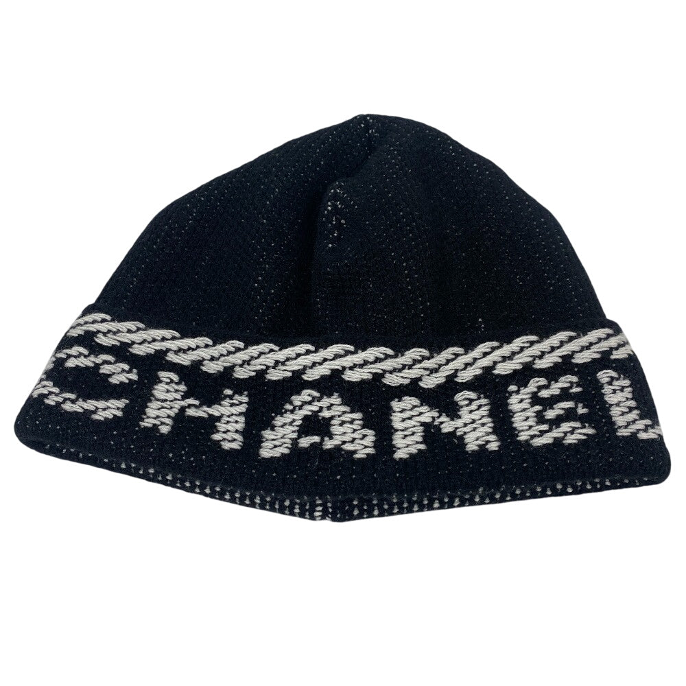 CHANEL Knit cap cashmere black 22K logo Women