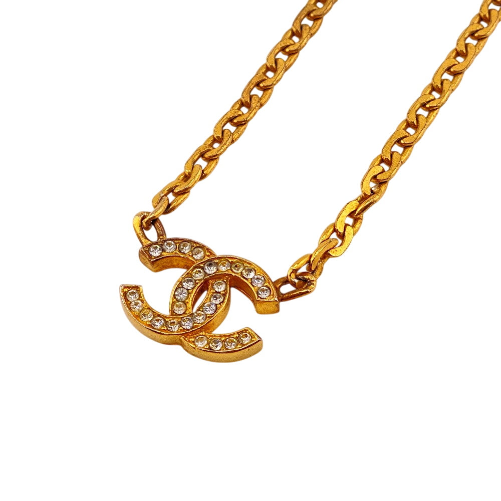 CHANEL Necklace Gold Plated gold 3312 Rhinestone COCO Mark Women
