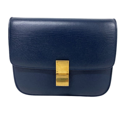 CELINE Shoulder Bag leather Navy medium Classic box Women