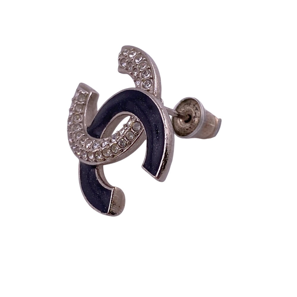 CHANEL Pierce A23K Silver, Rhinestone Silver COCO Mark Women