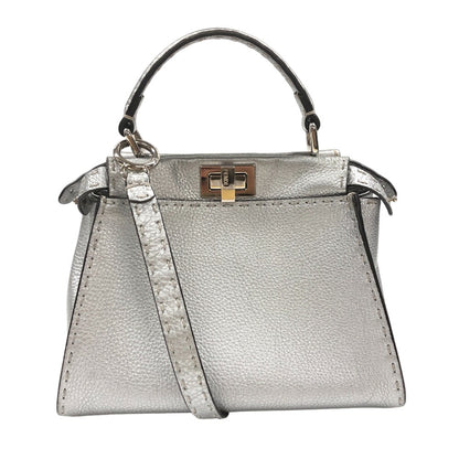 FENDI Handbag 8BN244 leather Silver Celeria Mini Pea Kaboo 2way Women