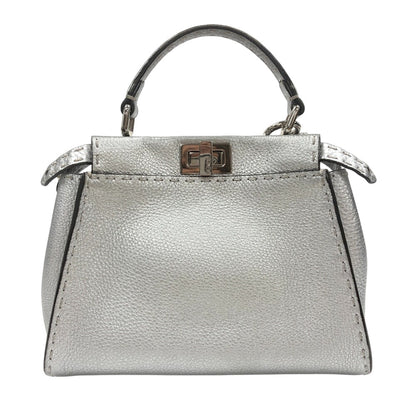 FENDI Handbag 8BN244 leather Silver Celeria Mini Pea Kaboo 2way Women