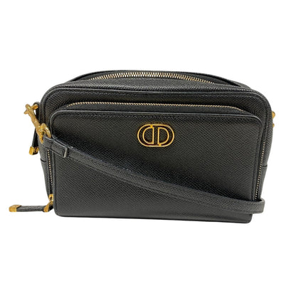 Christian Dior Shoulder Bag leather black Calo double pouch Women
