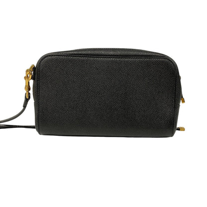 Christian Dior Shoulder Bag leather black Calo double pouch Women