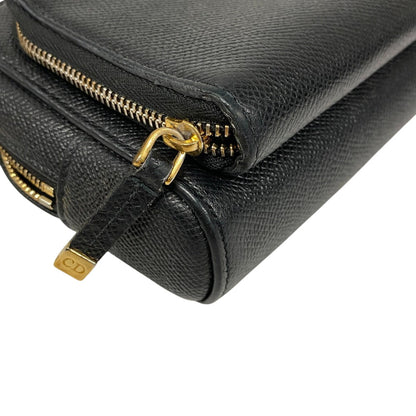 Christian Dior Shoulder Bag leather black Calo double pouch Women