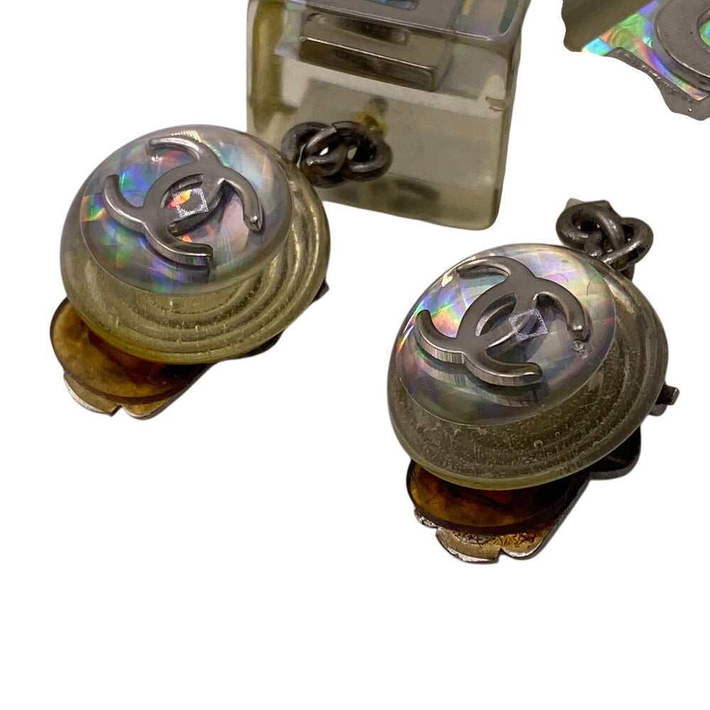CHANEL Earring Gold Plated, Resin type Silver COCO Mark No.5