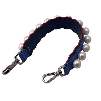 FENDI Shoulder strap Leather, Faux Pearl blue Mini strap you Women