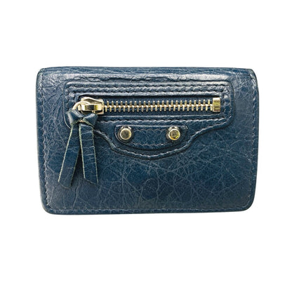 BALENCIAGA Tri-fold wallet 477455 leather Navy Classic mini unisex(Unisex)