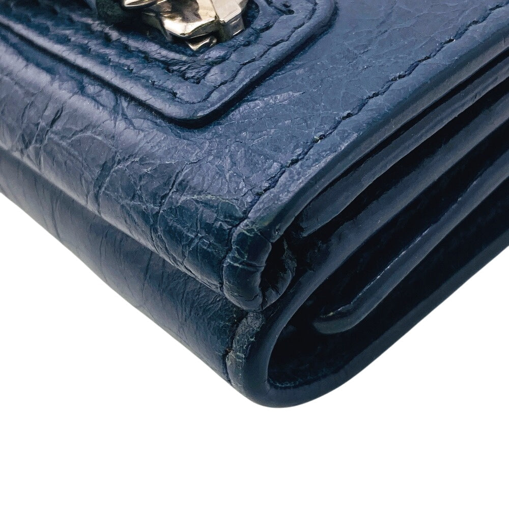 BALENCIAGA Tri-fold wallet 477455 leather Navy Classic mini unisex(Unisex)