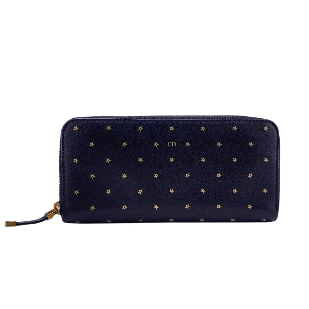 Christian Dior Long Wallet Purse leather black Stars Collection Women(Unisex)
