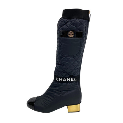 CHANEL boots Patent Leather, Nylon black 2WAY COCO Mark Matrasse K21 Women 39C