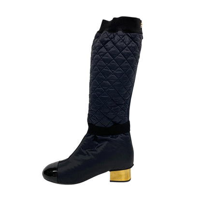 CHANEL boots Patent Leather, Nylon black 2WAY COCO Mark Matrasse K21 Women 39C