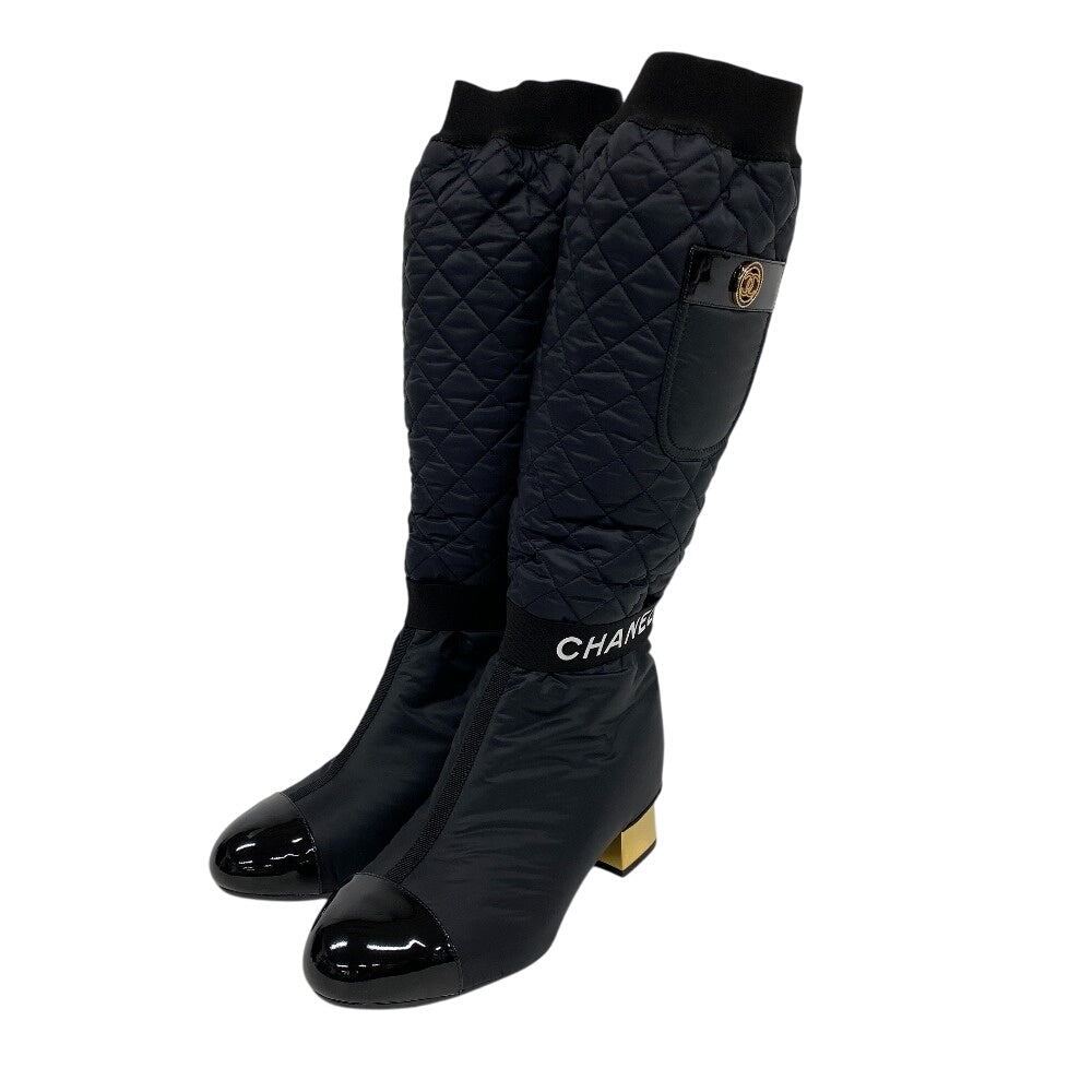 CHANEL boots Patent Leather, Nylon black 2WAY COCO Mark Matrasse K21 Women 39C