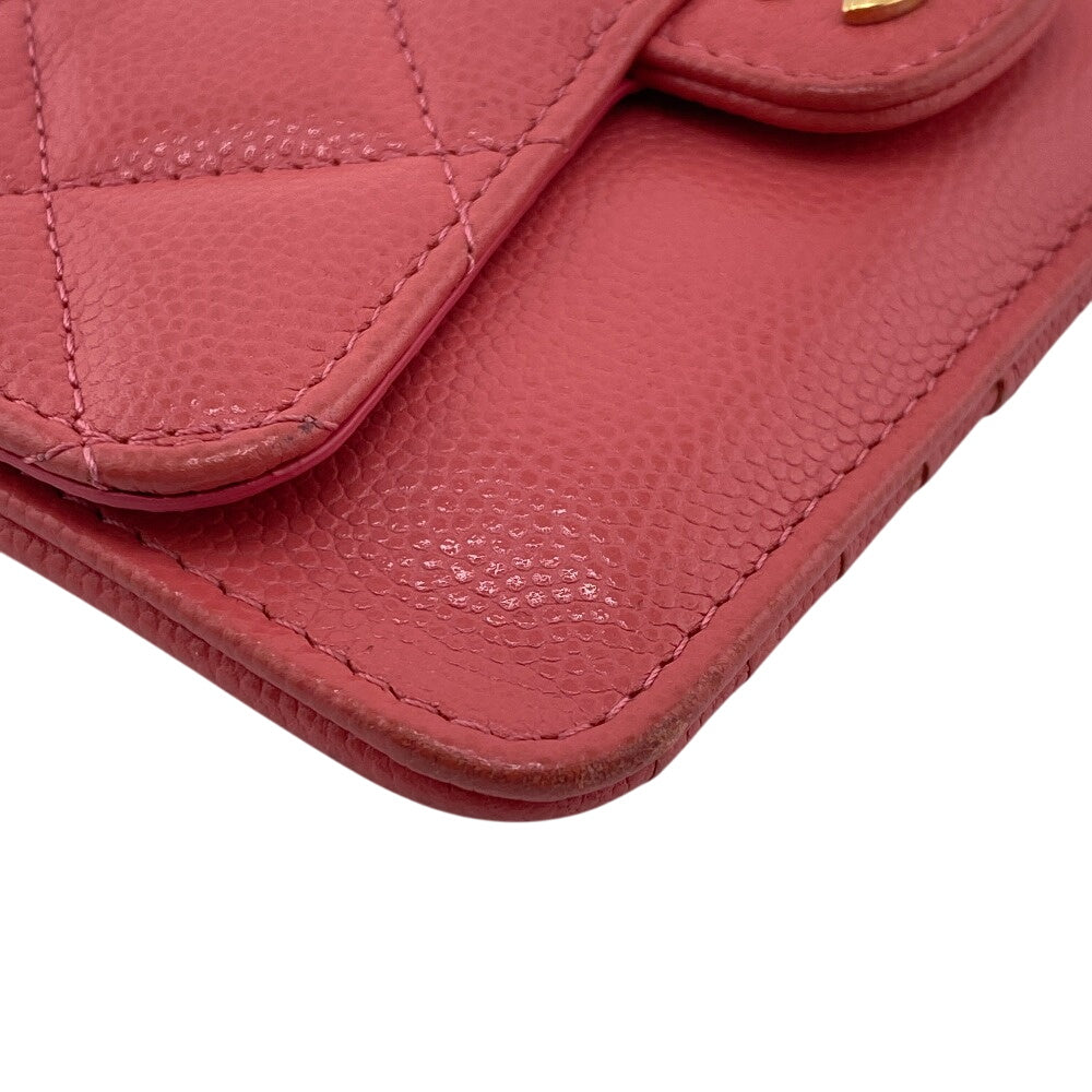 CHANEL Card Case Caviar skin pink Fragment case COCO Mark Matrasse Women