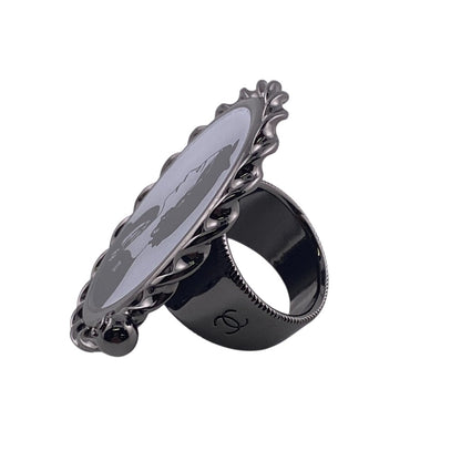 CHANEL Ring metal black Mademoiselle COCO Mark Women
