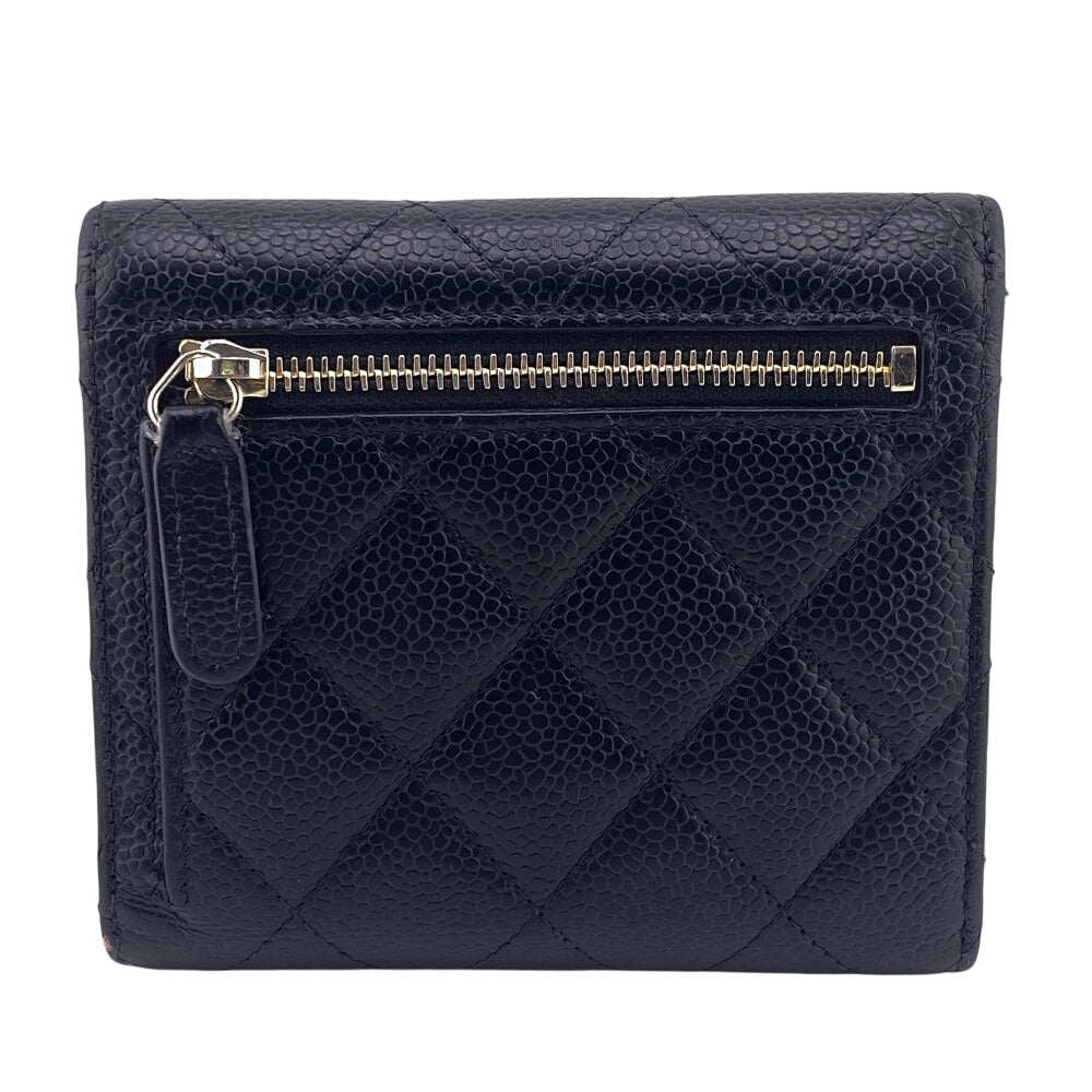 CHANEL Tri-fold wallet Caviar skin black Matrasse Women