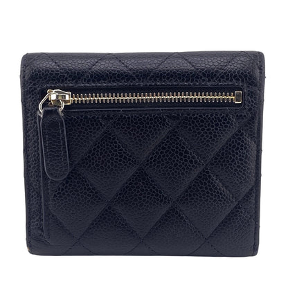 CHANEL Tri-fold wallet Caviar skin black Matrasse Women