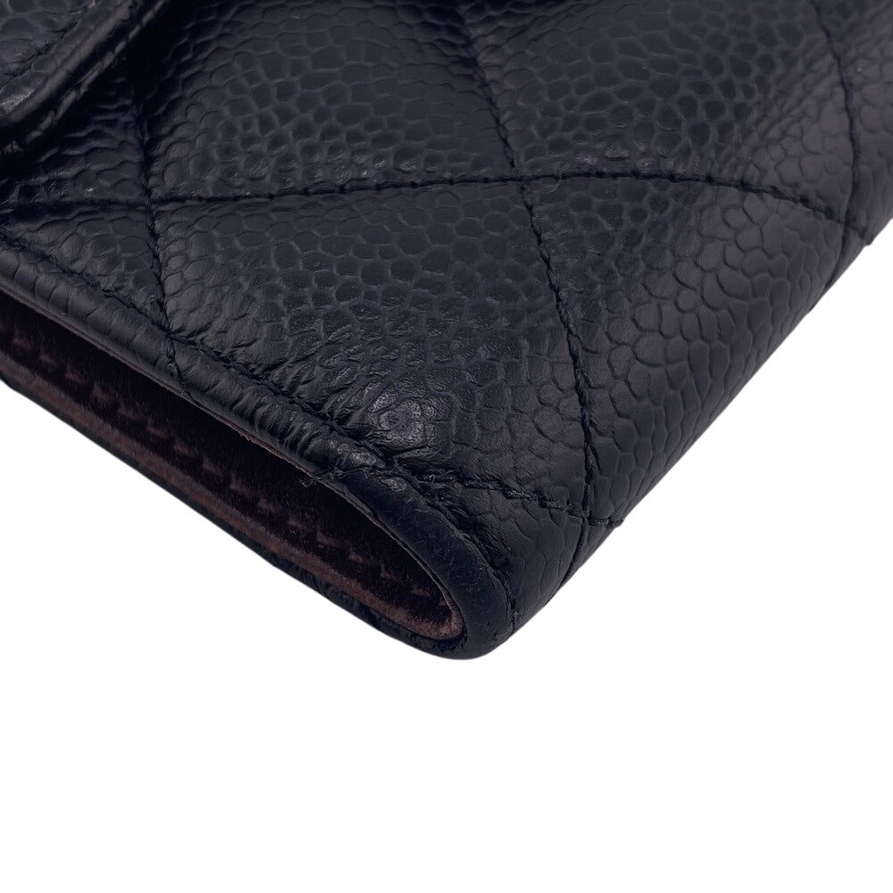 CHANEL Tri-fold wallet Caviar skin black Matrasse Women
