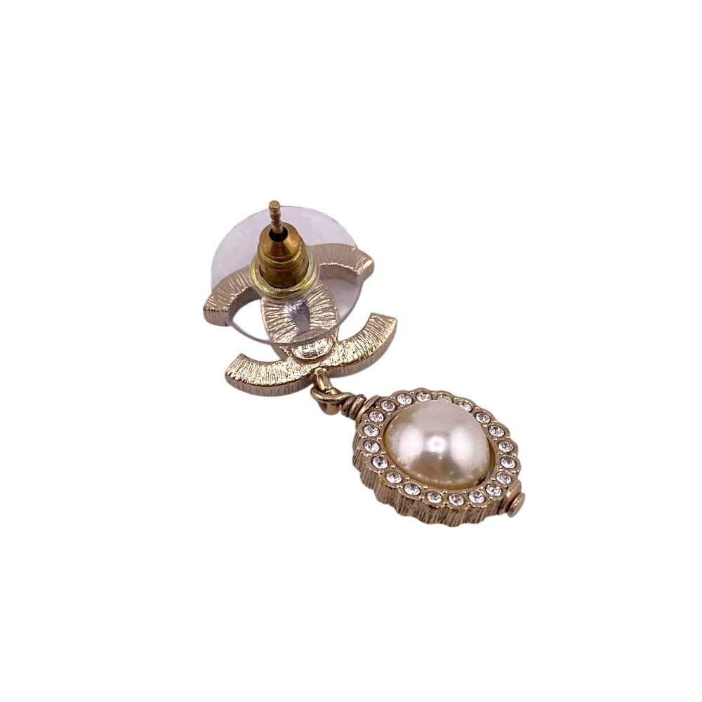CHANEL Pierce Gold Plated, Rhinestones, Faux Pearls gold COCO Mark B21V Women