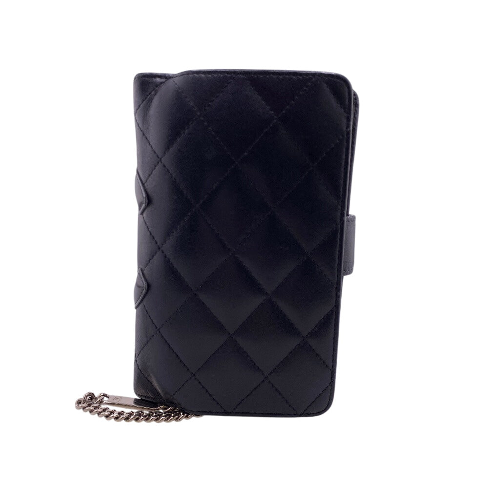 CHANEL Bifold Wallet leather black Compact zip Cambon Women