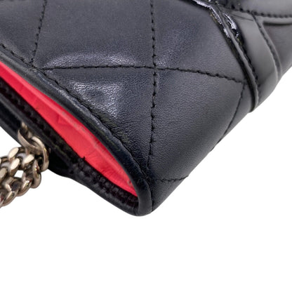 CHANEL Bifold Wallet leather black Compact zip Cambon Women
