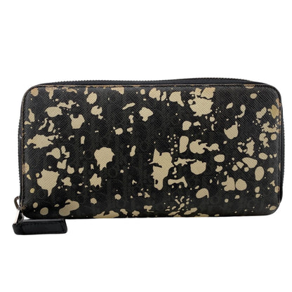 Christian Dior Long Wallet Purse leather black Zip Around Trotter Paint Women