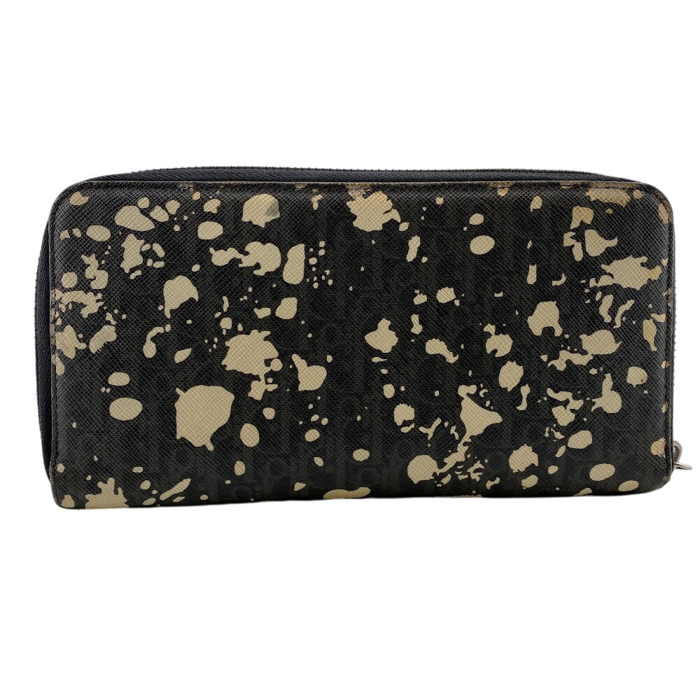 Christian Dior Long Wallet Purse leather black Zip Around Trotter Paint Women