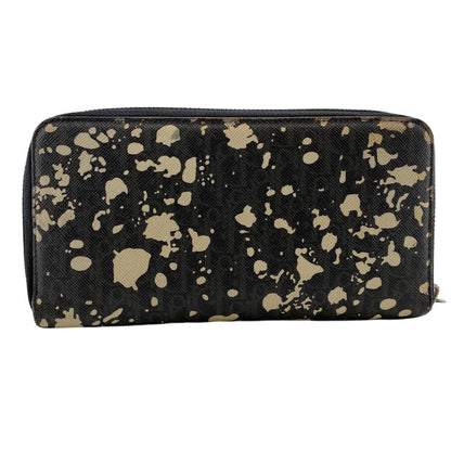 Christian Dior Long Wallet Purse leather black Zip Around Trotter Paint Women