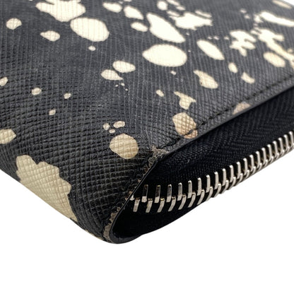 Christian Dior Long Wallet Purse leather black Zip Around Trotter Paint Women