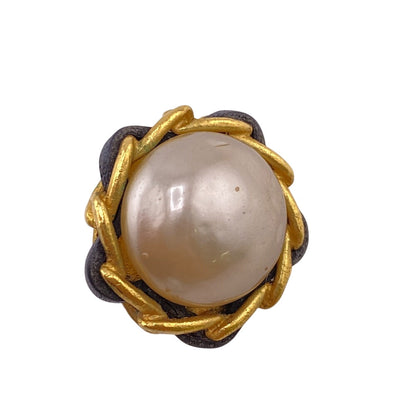 CHANEL Earring Gold Plated, Leather gold 93A Pearl Women