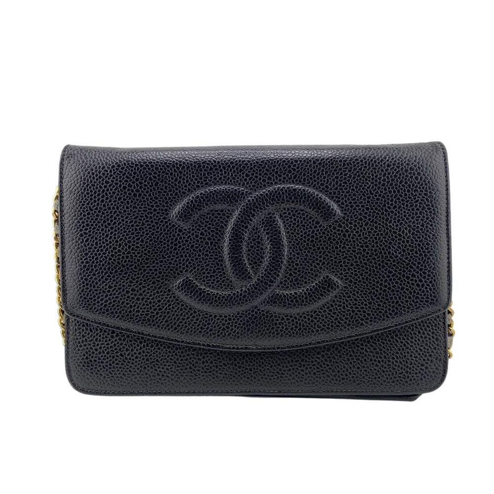 CHANEL Long Wallet Purse Caviar skin black COCO Mark