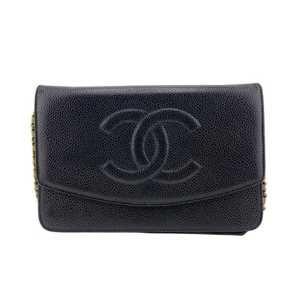 CHANEL Long Wallet Purse Caviar skin black COCO Mark