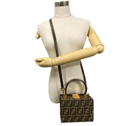 FENDI Handbag 091454 Canvas, Leather Brown Box-shaped bag Zucca