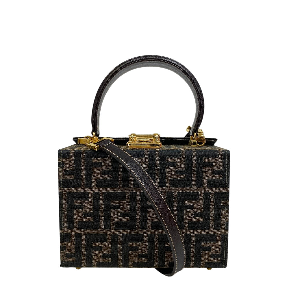FENDI Handbag 091454 Canvas, Leather Brown Box-shaped bag Zucca